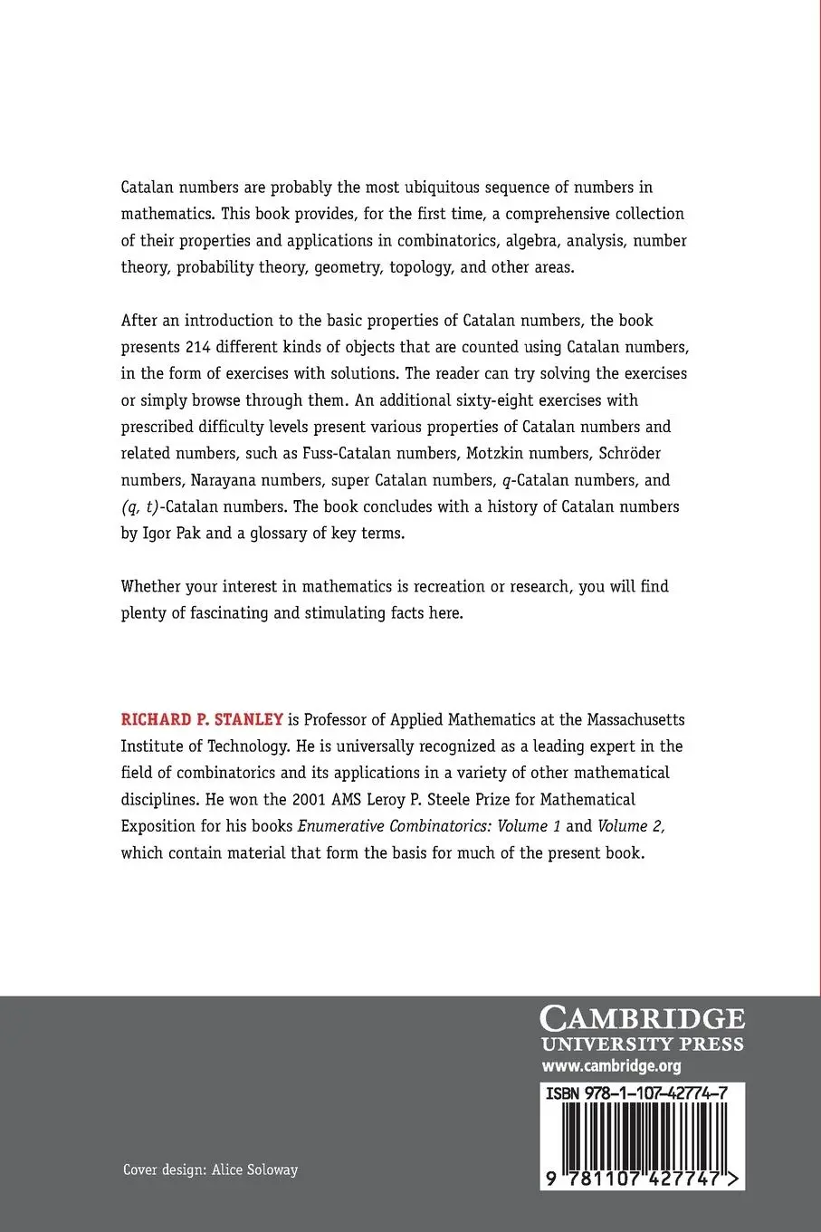 Rückseite: 9781107427747 | Catalan Numbers | Richard P Stanley | Taschenbuch | Englisch | 2015