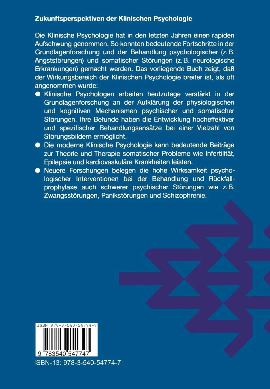 Rückseite: 9783540547747 | Zukunftsperspektiven der Klinischen Psychologie | Fiegenbaum (u. a.)