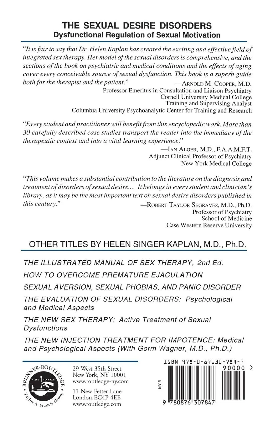 Rückseite: 9780876307847 | Sexual Desire Disorders | Helen Singer Kaplan | Buch | Englisch | 1995