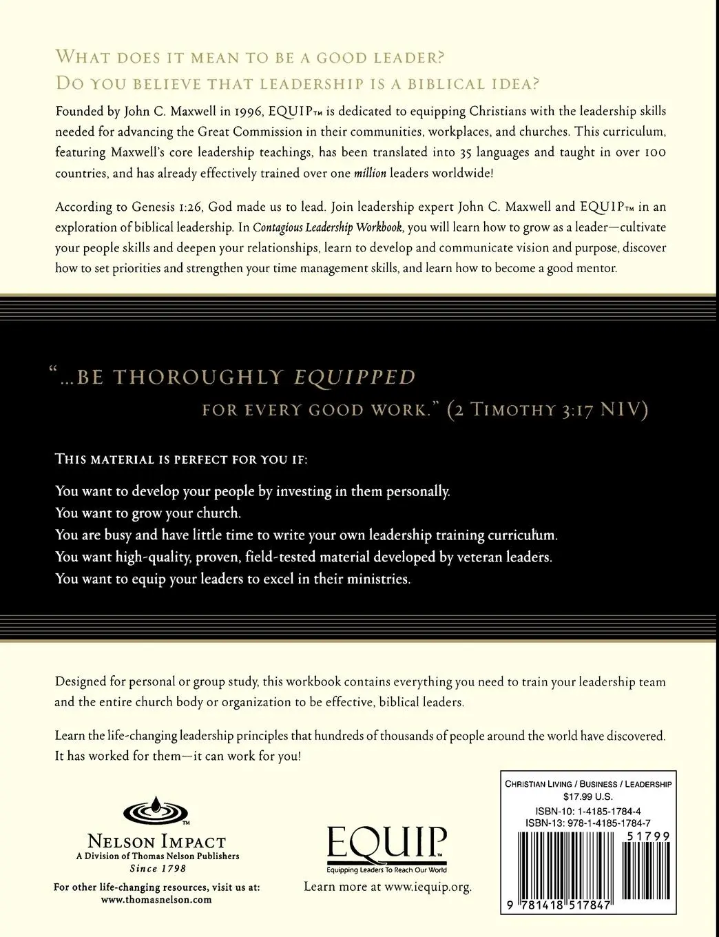 Rückseite: 9781418517847 | Contagious Leadership Workbook | John C. Maxwell | Taschenbuch | 2007