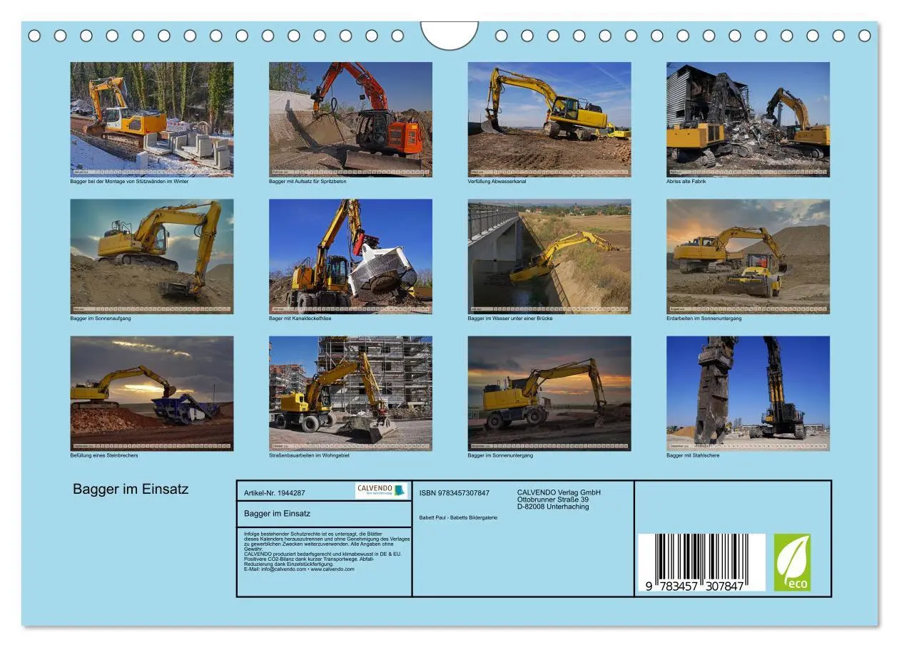 Bild: 9783457307847 | Bagger im Einsatz (Wandkalender 2026 DIN A4 quer), CALVENDO...