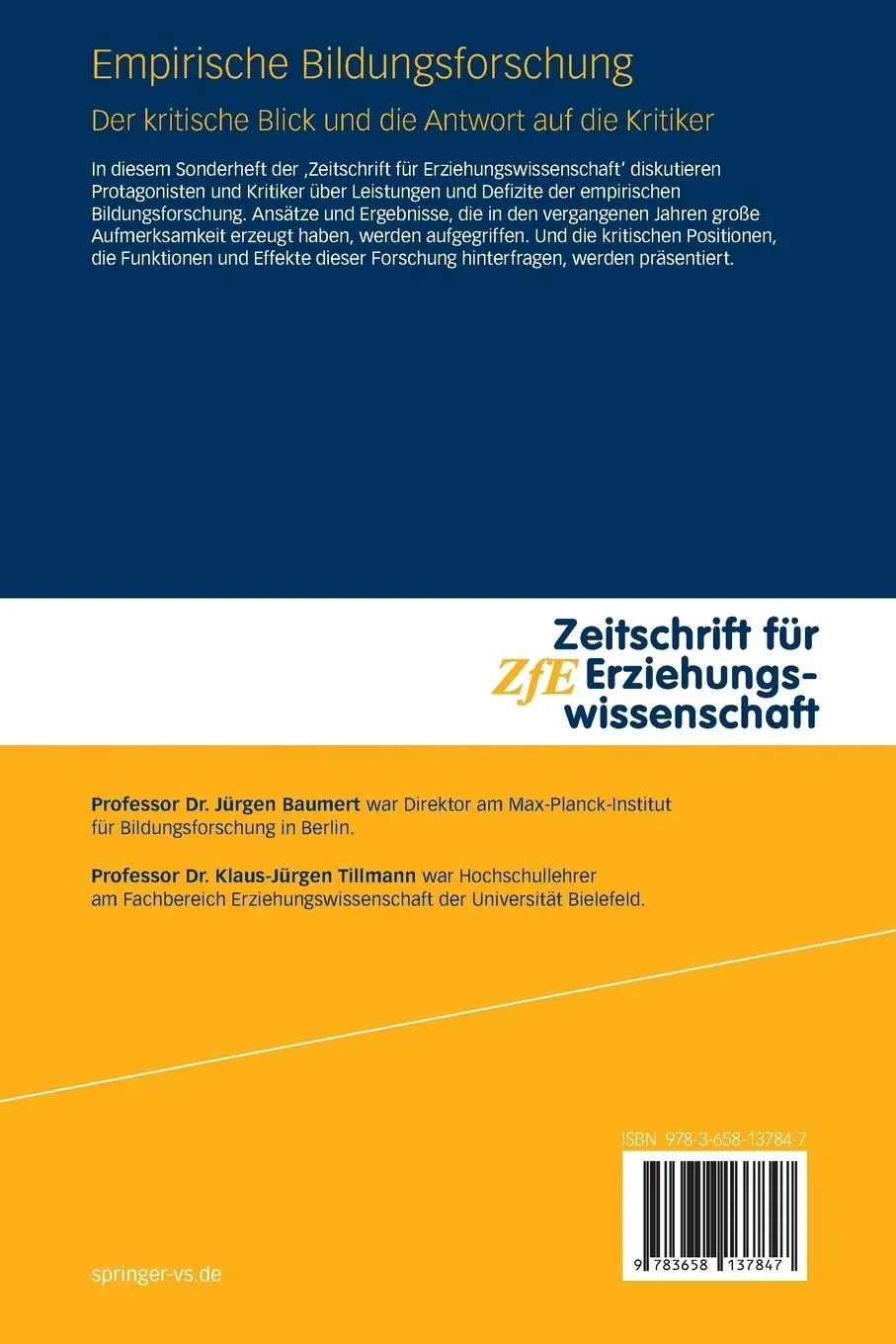 Rückseite: 9783658137847 | Empirische Bildungsforschung | Klaus-Jürgen Tillmann (u. a.) | Buch