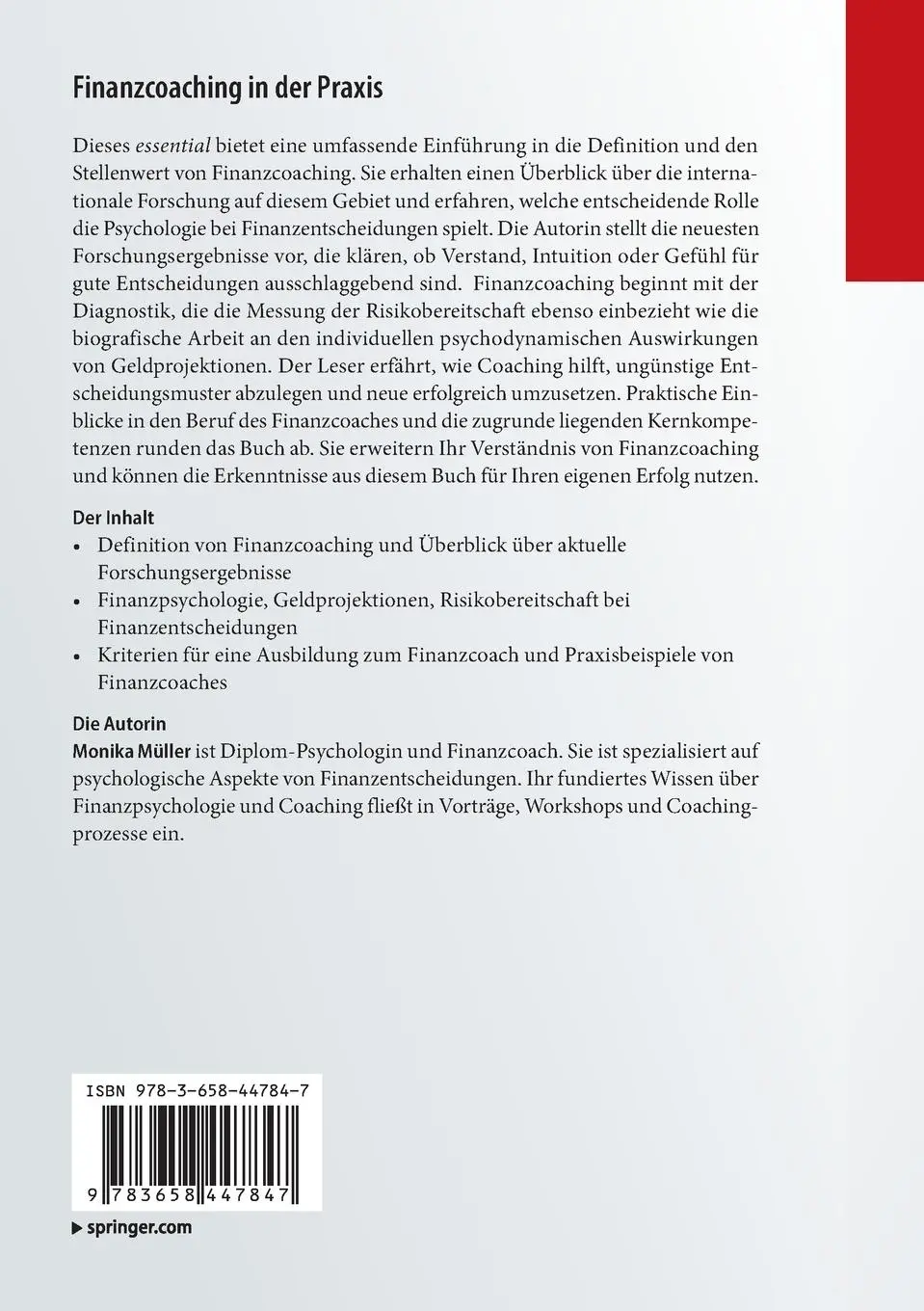 Rückseite: 9783658447847 | Finanzcoaching in der Praxis | Monika Müller | Taschenbuch | xi | 2024