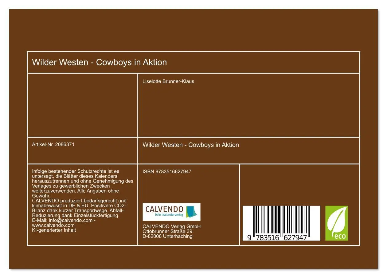 Bild: 9783516627947 | Wilder Westen - Cowboys in Aktion (Tischkalender 2026 DIN A5 quer),...