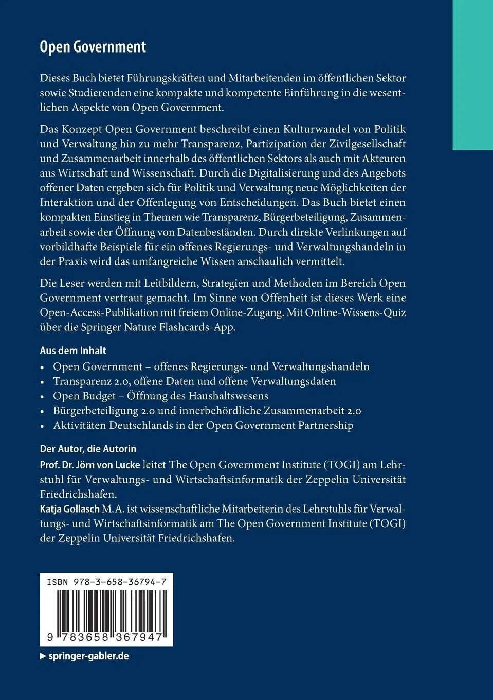 Rückseite: 9783658367947 | Open Government | Katja Gollasch (u. a.) | Bundle | Paperback | 2022