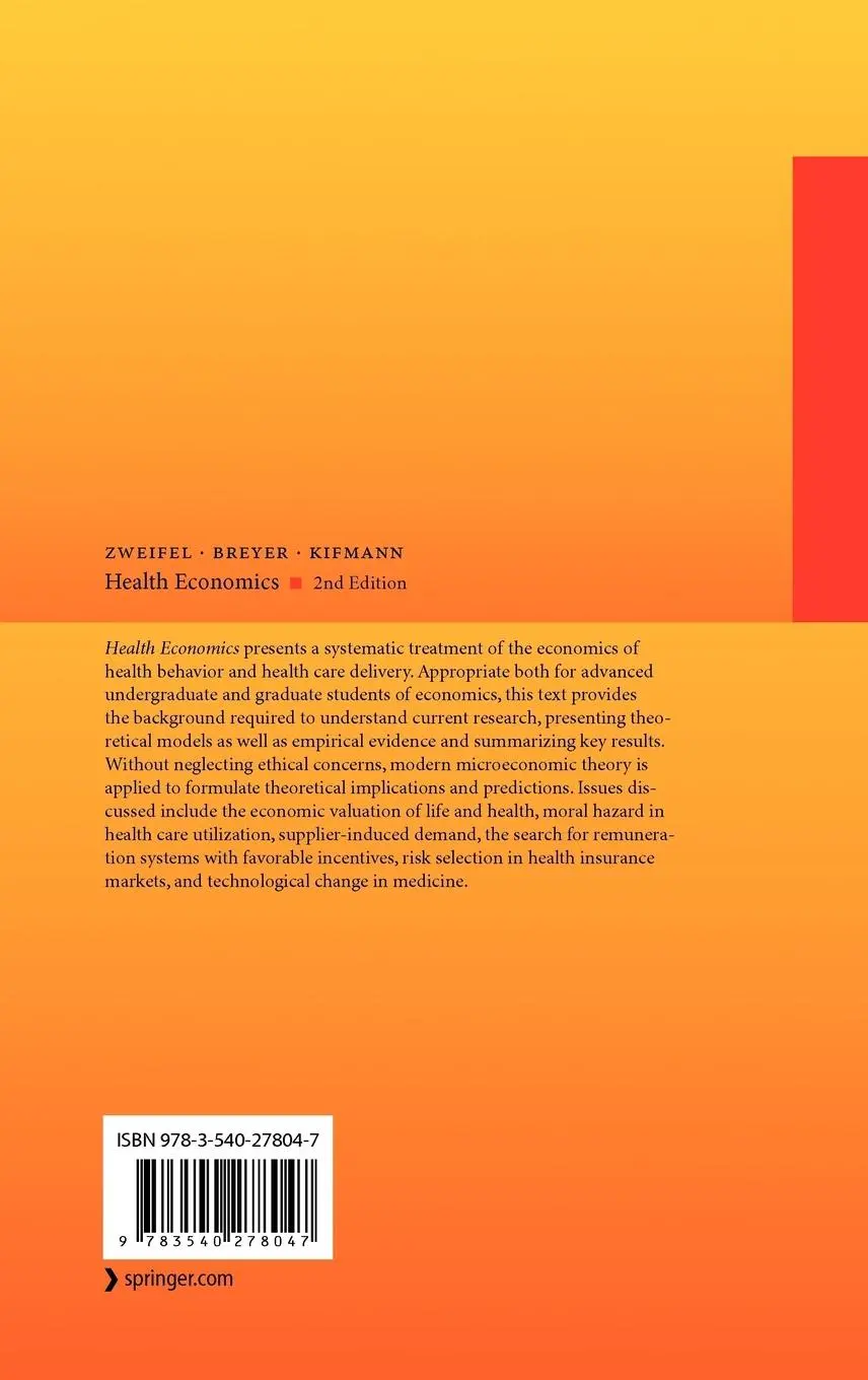 Rückseite: 9783540278047 | Health Economics | Peter Zweifel (u. a.) | Buch | xx | Englisch | 2009