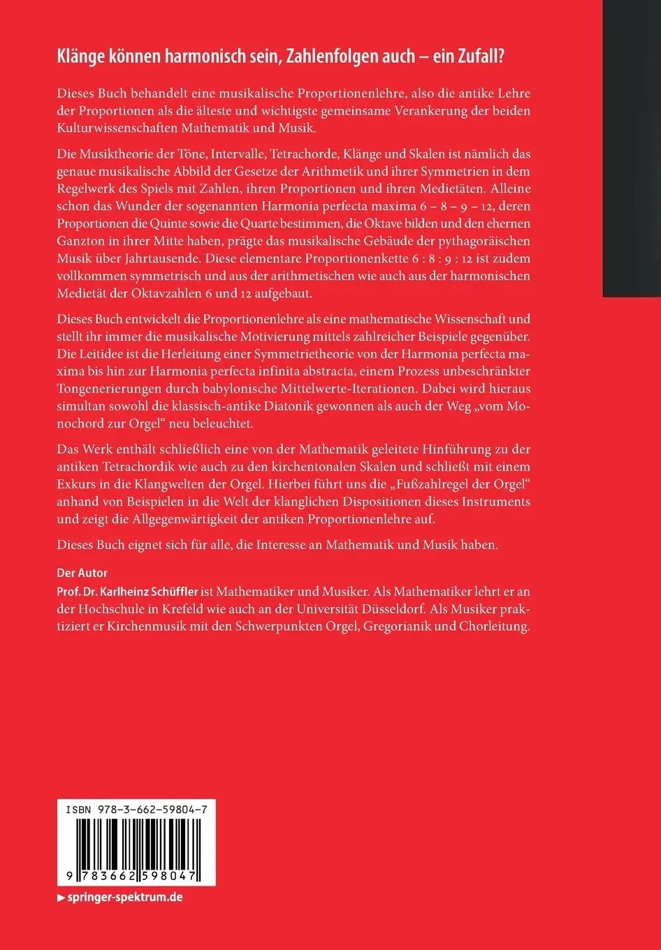 Rückseite: 9783662598047 | Proportionen und ihre Musik | Karlheinz Schüffler | Taschenbuch | xxvi