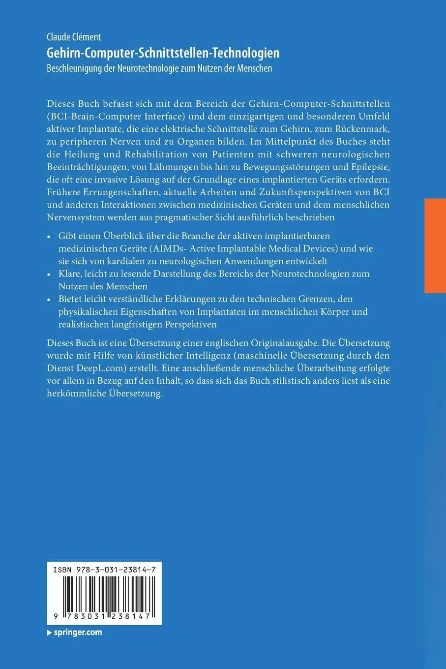Rückseite: 9783031238147 | Gehirn-Computer-Schnittstellen-Technologien | Claude Clément | Buch