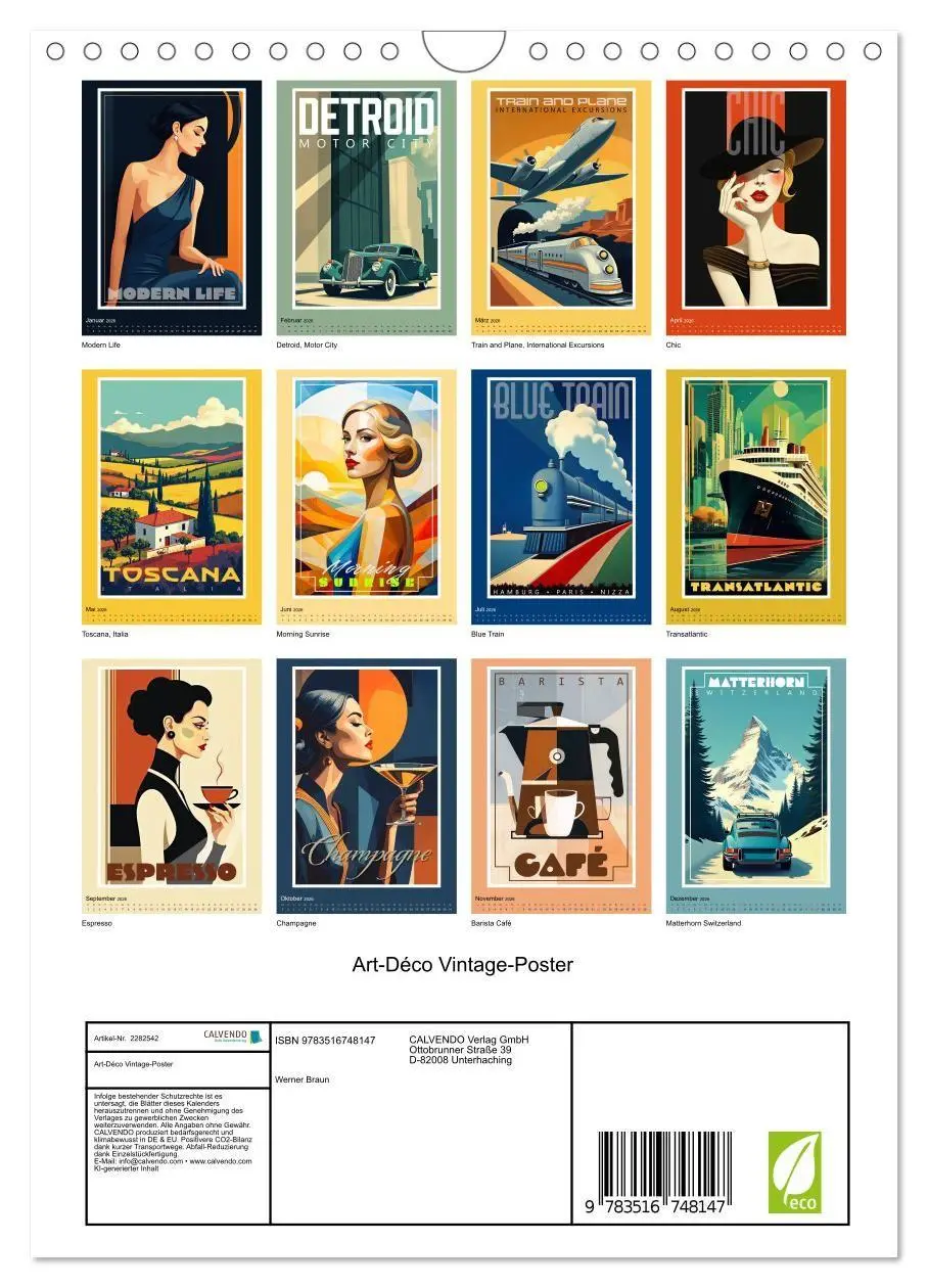 Bild: 9783516748147 | Art-Déco Vintage-Poster (Wandkalender 2026 DIN A4 hoch), CALVENDO...