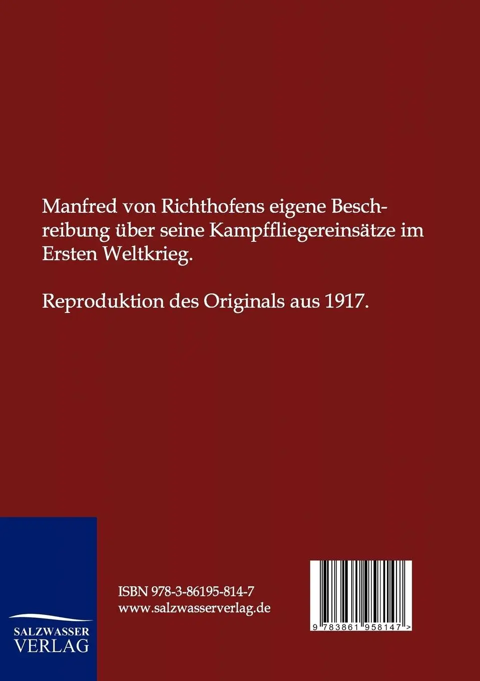 Rückseite: 9783861958147 | Der rote Kampfflieger | Manfred Von Richthofen | Taschenbuch | 96 S.