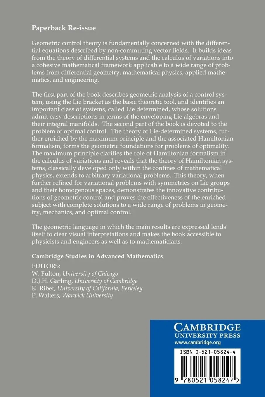Rückseite: 9780521058247 | Geometric Control Theory | Velimir Jurdjevic (u. a.) | Taschenbuch
