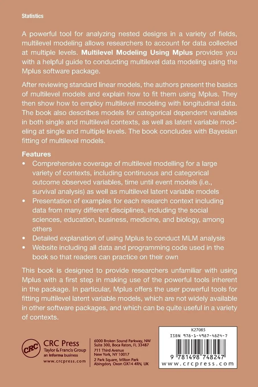 Rückseite: 9781498748247 | Multilevel Modeling Using Mplus | Holmes Finch (u. a.) | Taschenbuch