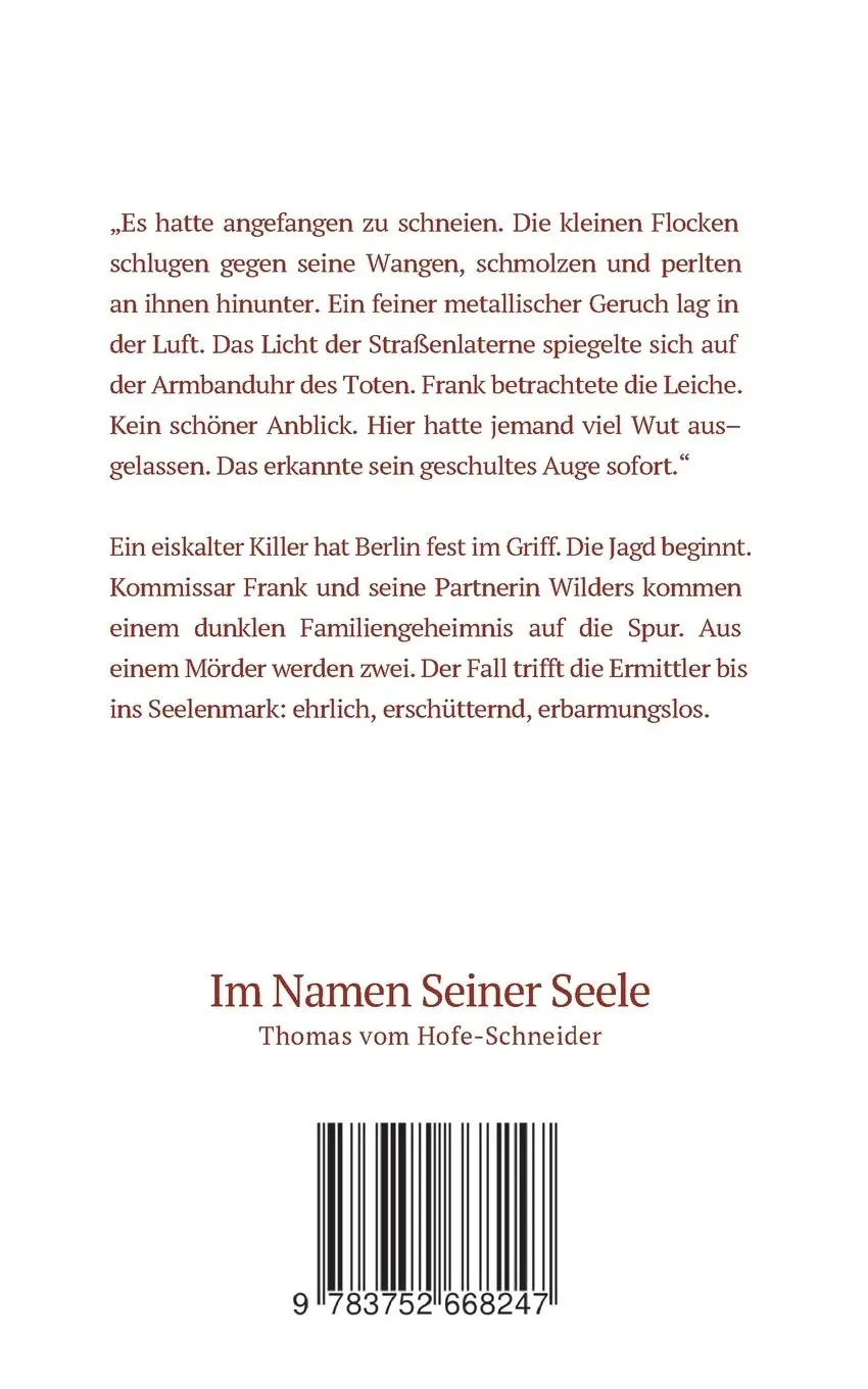 Rückseite: 9783752668247 | Im Namen Seiner Seele | Thriller | Thomas vom Hofe-Schneider | Buch