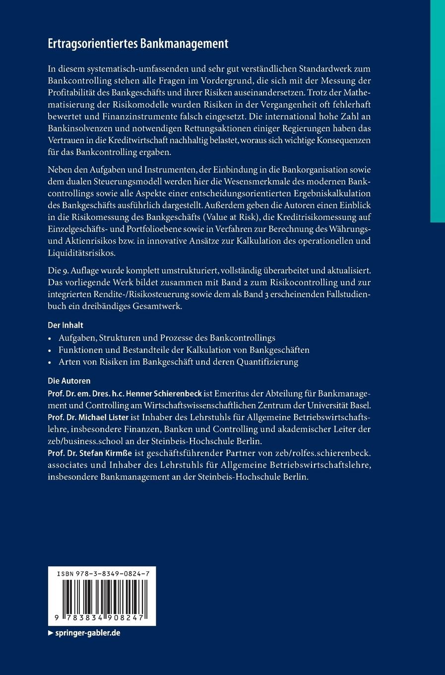 Rückseite: 9783834908247 | Ertragsorientiertes Bankmanagement | Henner Schierenbeck (u. a.) | xiv