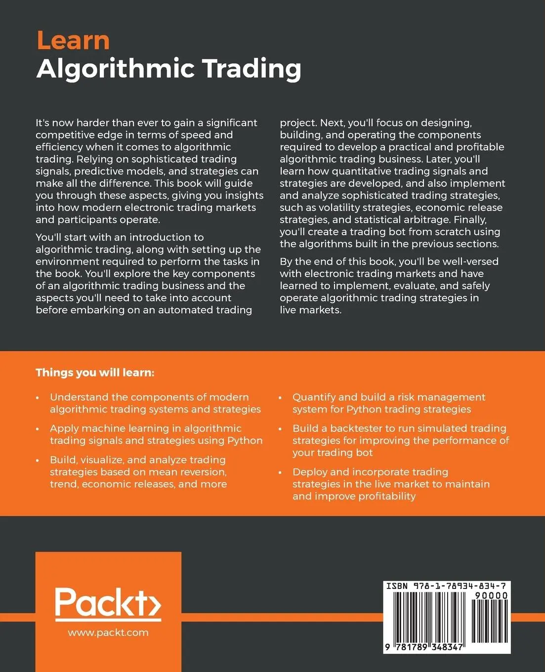 Rückseite: 9781789348347 | Learn Algorithmic Trading | Sourav Ghosh (u. a.) | Taschenbuch | 2019