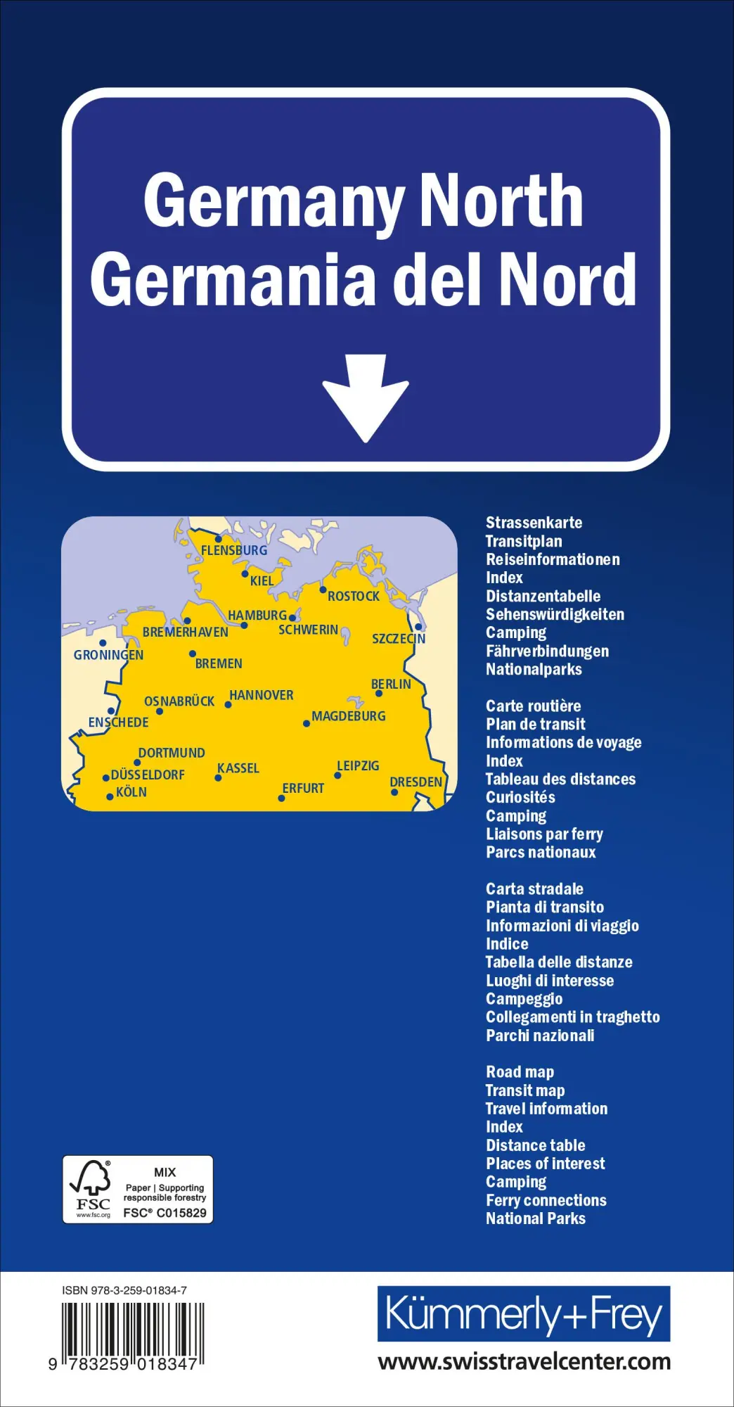 Rückseite: 9783259018347 | Kümmerly+Frey Strassenkarte Deutschland Nord 1:500.000 | AG | Deutsch