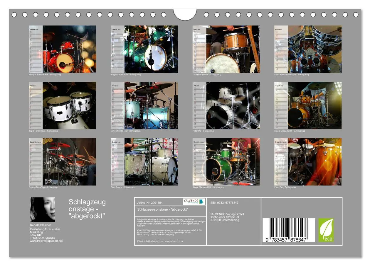 Bild: 9783457878347 | Schlagzeug onstage - "abgerockt" (Wandkalender 2026 DIN A4 quer),...