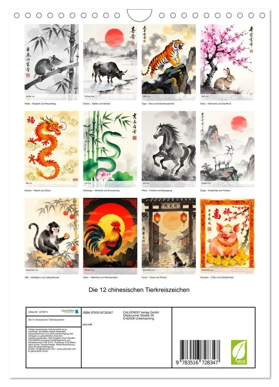 Bild: 9783516728347 | Die 12 chinesischen Tierkreiszeichen (Wandkalender 2026 DIN A4...