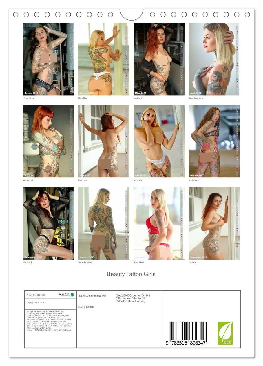 Bild: 9783516898347 | Beauty Tattoo Girls (Wandkalender 2027 DIN A4 hoch), CALVENDO...