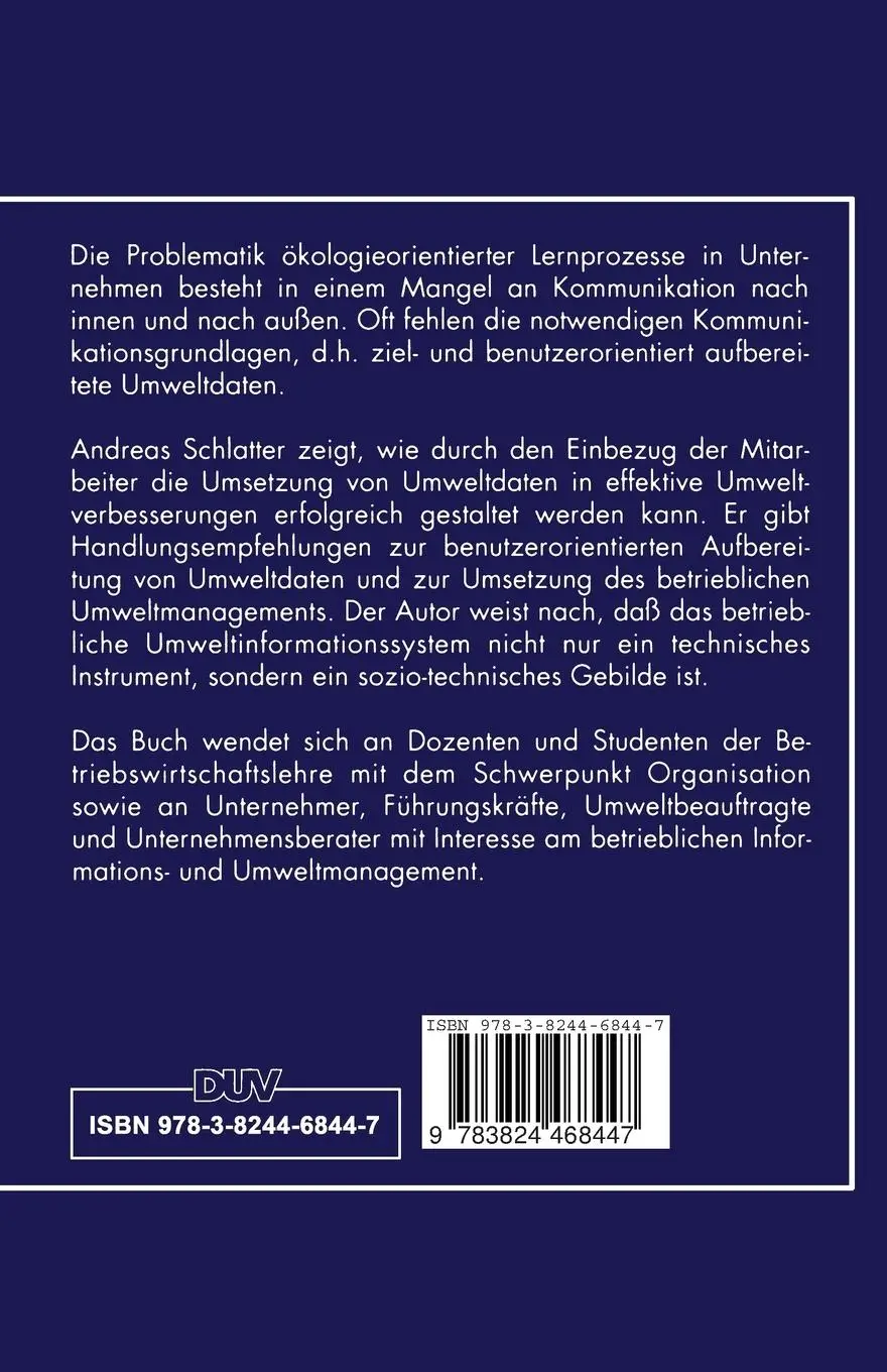 Rückseite: 9783824468447 | Umwelt-Dialog in Unternehmen | Andreas Schlatter | Taschenbuch | xxi
