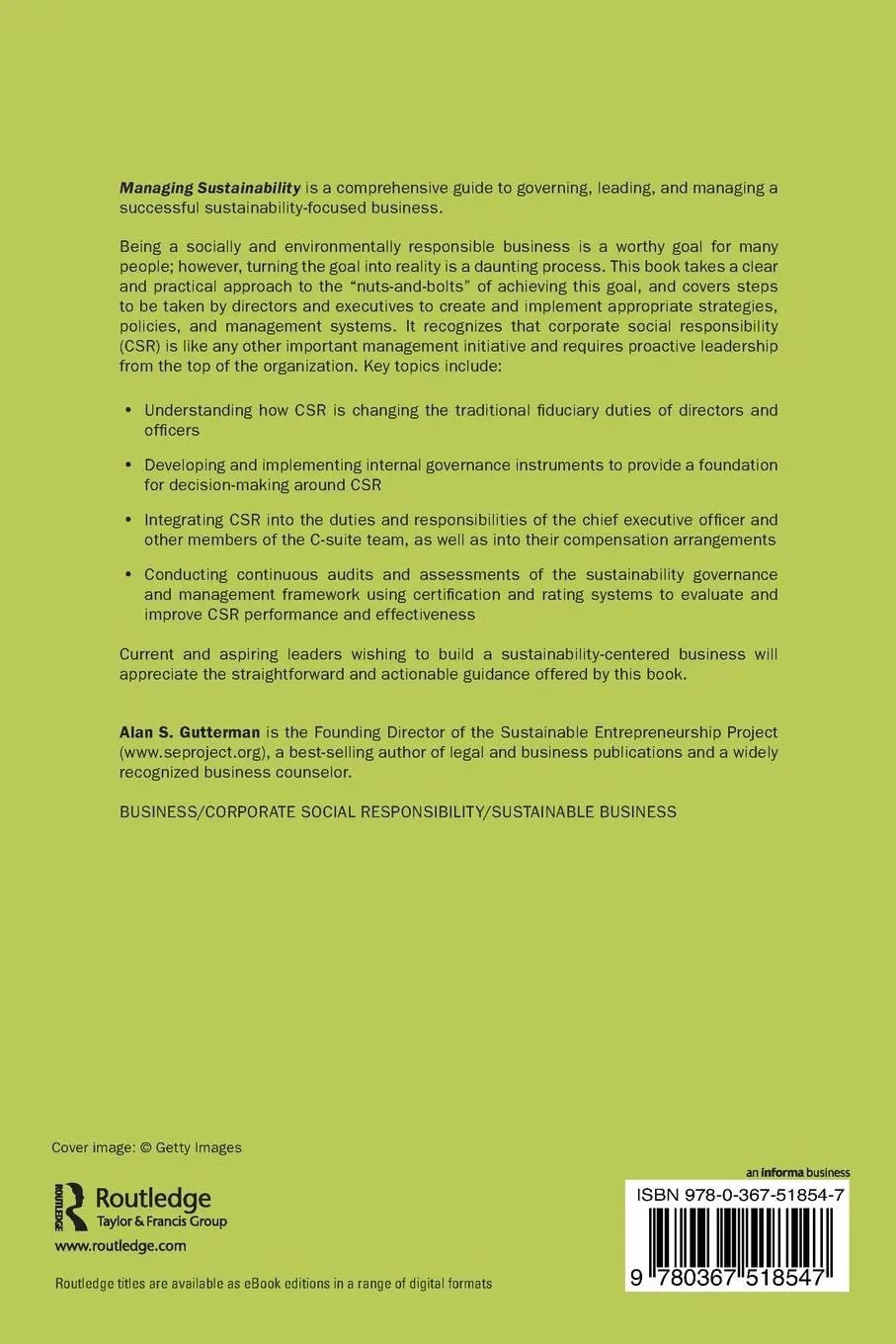 Rückseite: 9780367518547 | Managing Sustainability | Alan S. Gutterman | Taschenbuch | Englisch