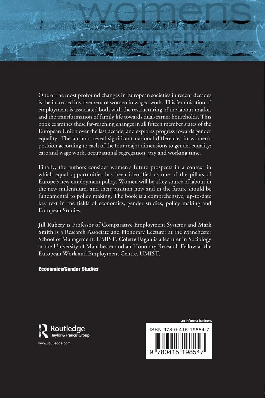 Rückseite: 9780415198547 | Women's Employment in Europe | Trends and Prospects | Fagan (u. a.)