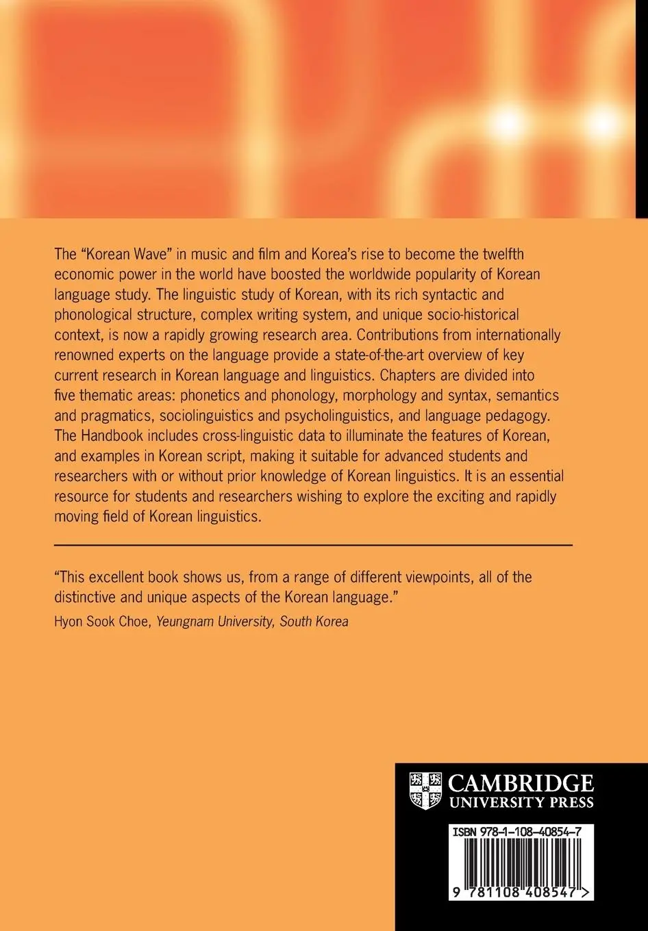 Rückseite: 9781108408547 | The Cambridge Handbook of Korean Linguistics | Sungdai Cho (u. a.)