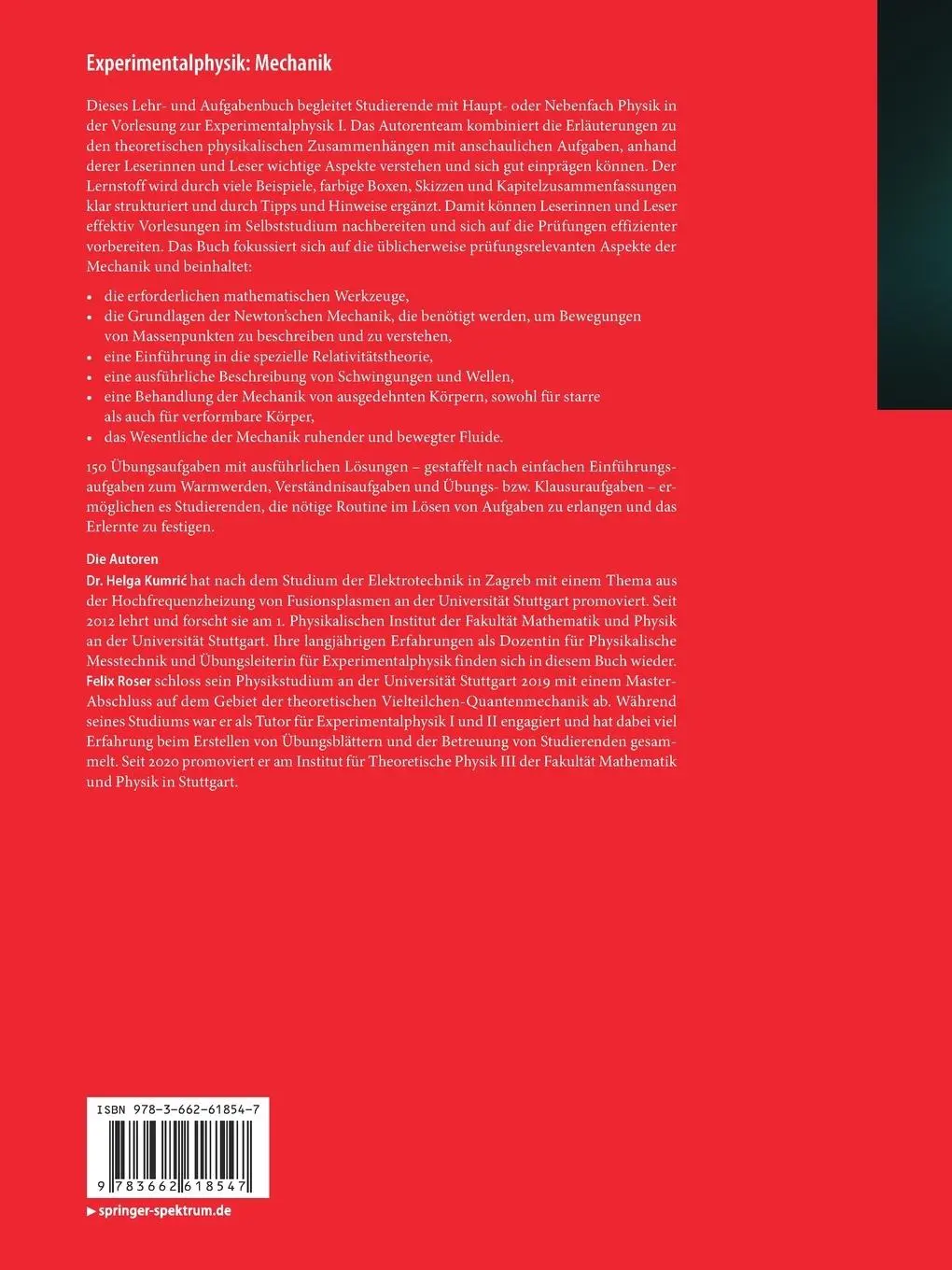 Rückseite: 9783662618547 | Experimentalphysik: Mechanik | Felix Roser (u. a.) | Taschenbuch