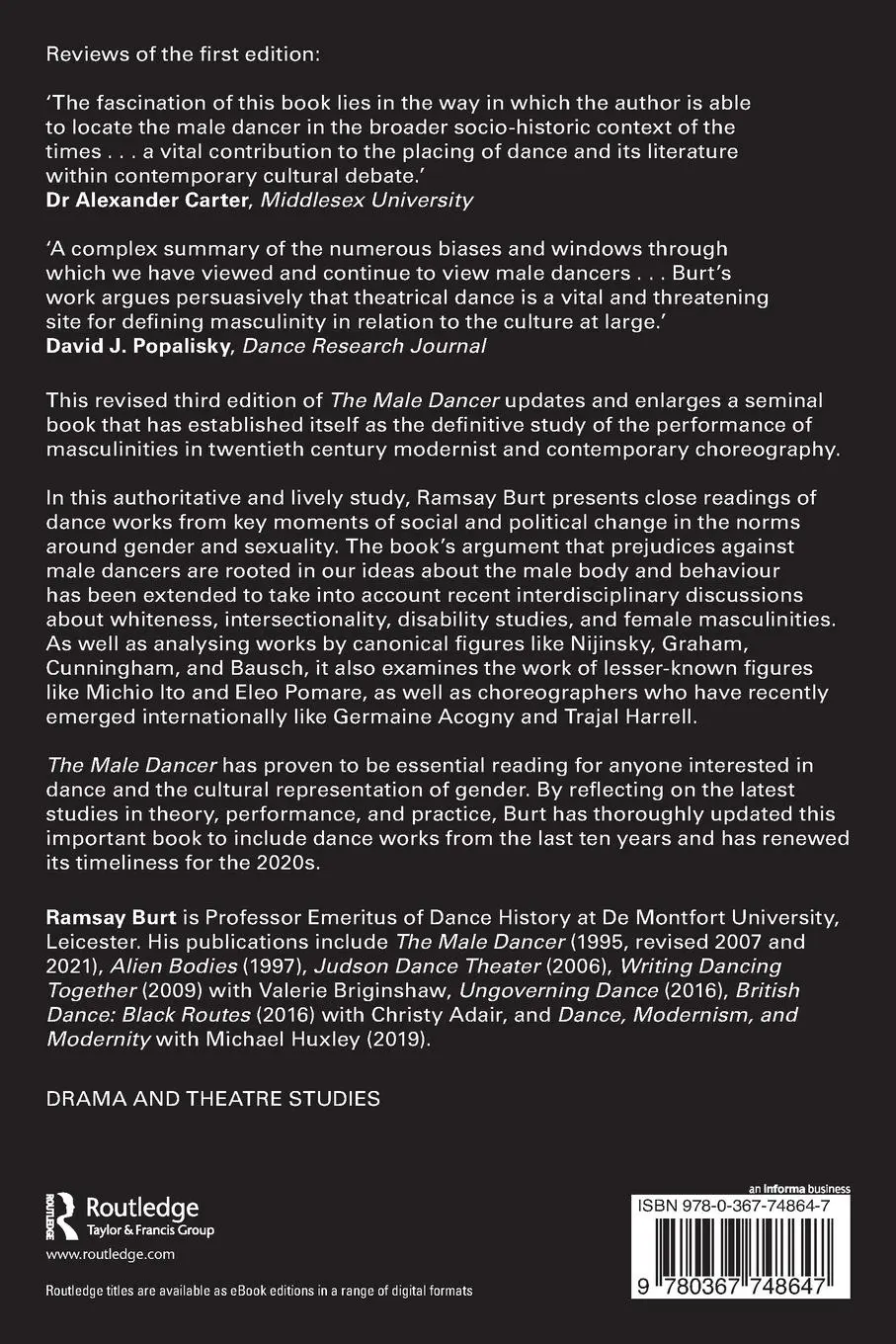Rückseite: 9780367748647 | The Male Dancer | Bodies, Spectacle, Sexualities | Ramsay Burt | Buch