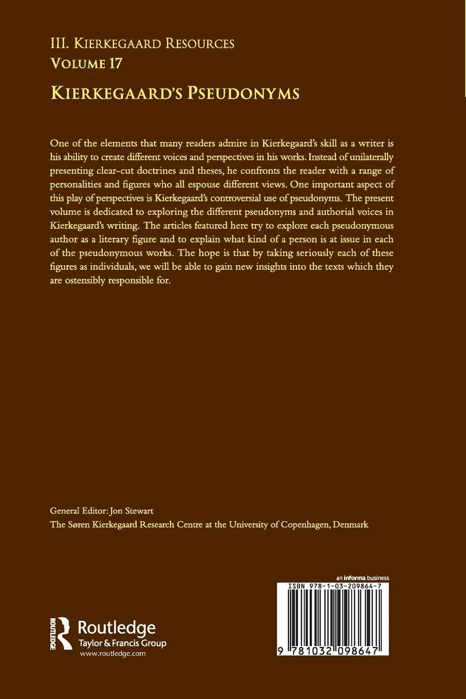Rückseite: 9781032098647 | Volume 17 | Kierkegaard's Pseudonyms | Katalin Nun (u. a.) | Buch
