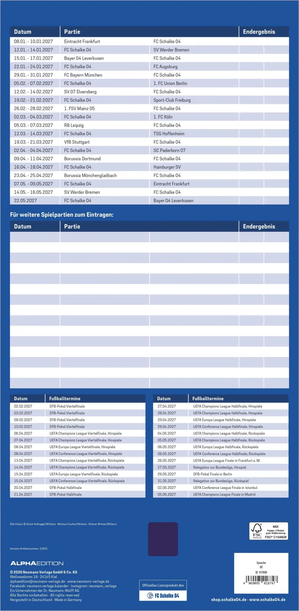 Bild: 4069095018747 | FC Schalke 04 2027 | Neumann Verlage GmbH &amp; Co KG | Kalender | 14 S.