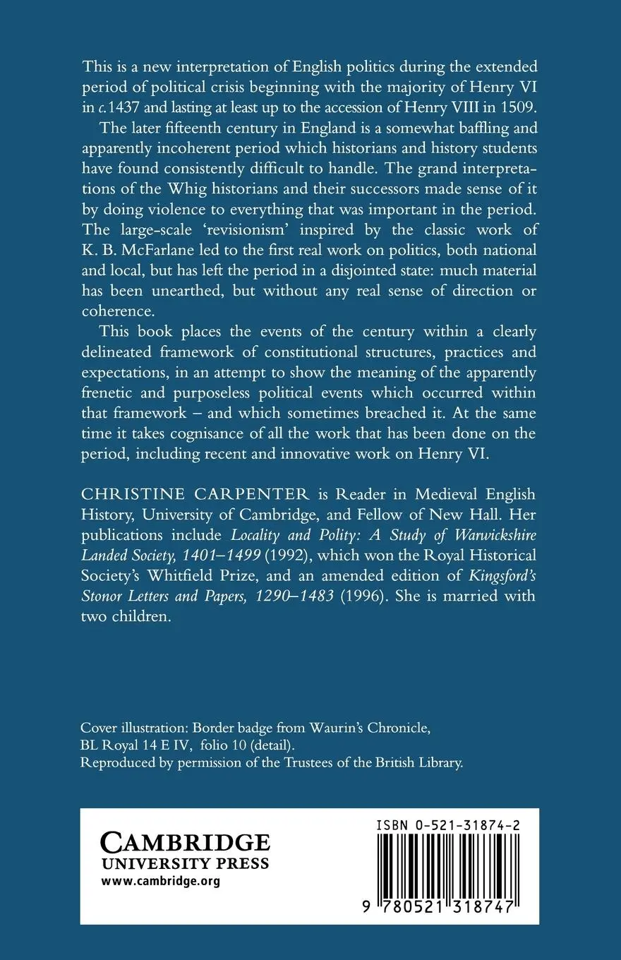 Rückseite: 9780521318747 | The Wars of the Roses | Christine Carpenter | Taschenbuch | Englisch