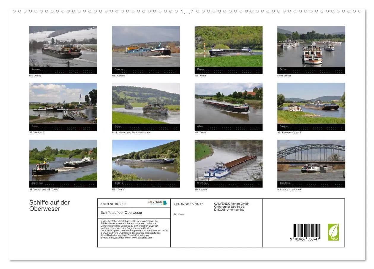 Bild: 9783457768747 | Schiffe auf der Oberweser (hochwertiger Premium Wandkalender 2026...