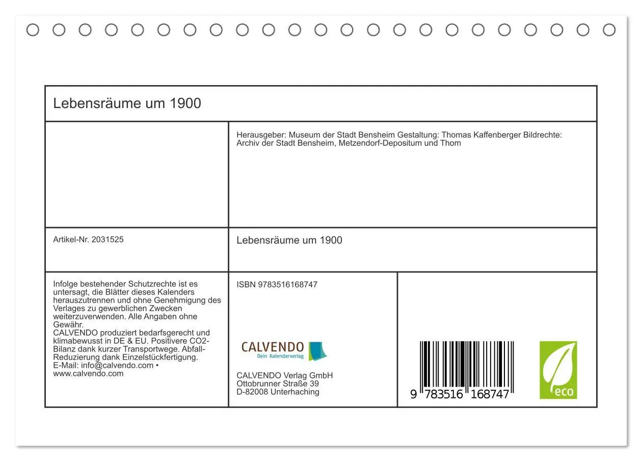 Bild: 9783516168747 | Lebensräume um 1900 (Tischkalender 2026 DIN A5 quer), CALVENDO...