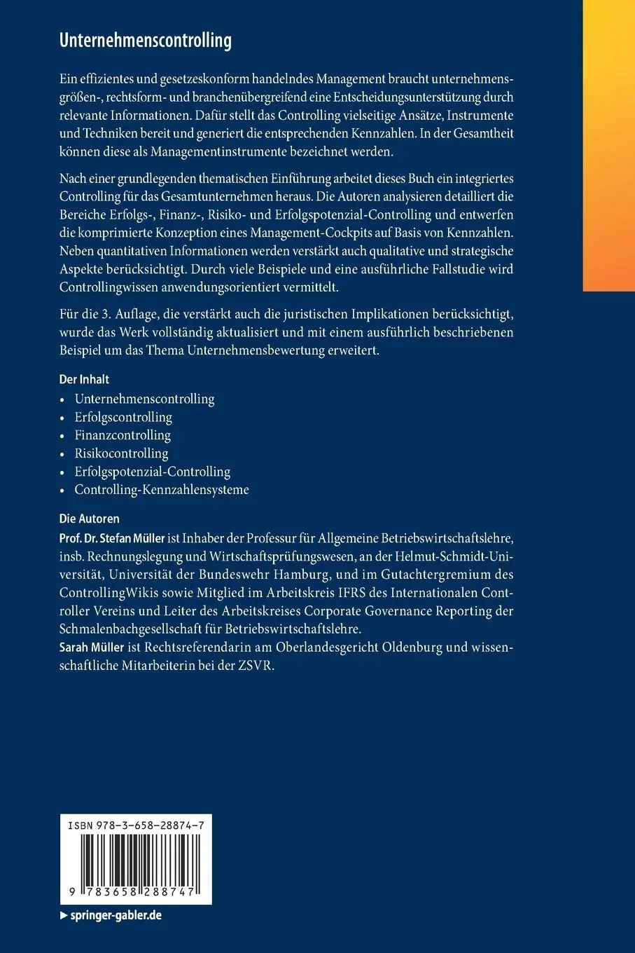 Rückseite: 9783658288747 | Unternehmenscontrolling | Sarah Müller (u. a.) | Taschenbuch | xvi
