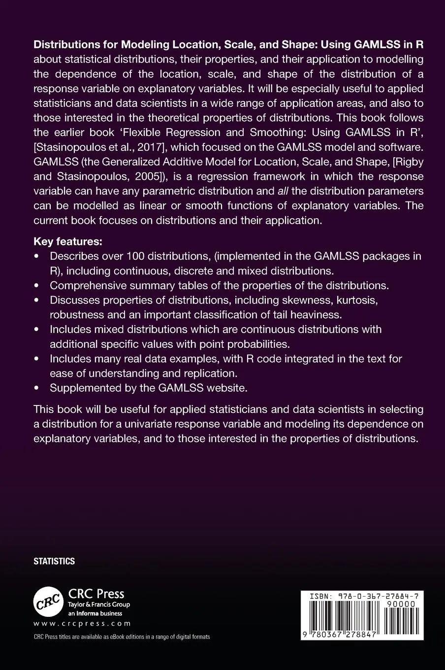 Rückseite: 9780367278847 | Distributions for Modeling Location, Scale, and Shape | Rigby (u. a.)