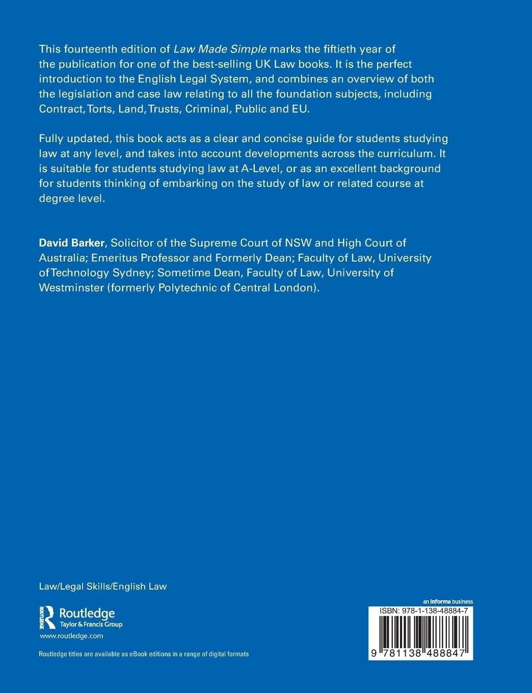 Rückseite: 9781138488847 | Law Made Simple | David L. A. Barker | Taschenbuch | Englisch | 2020