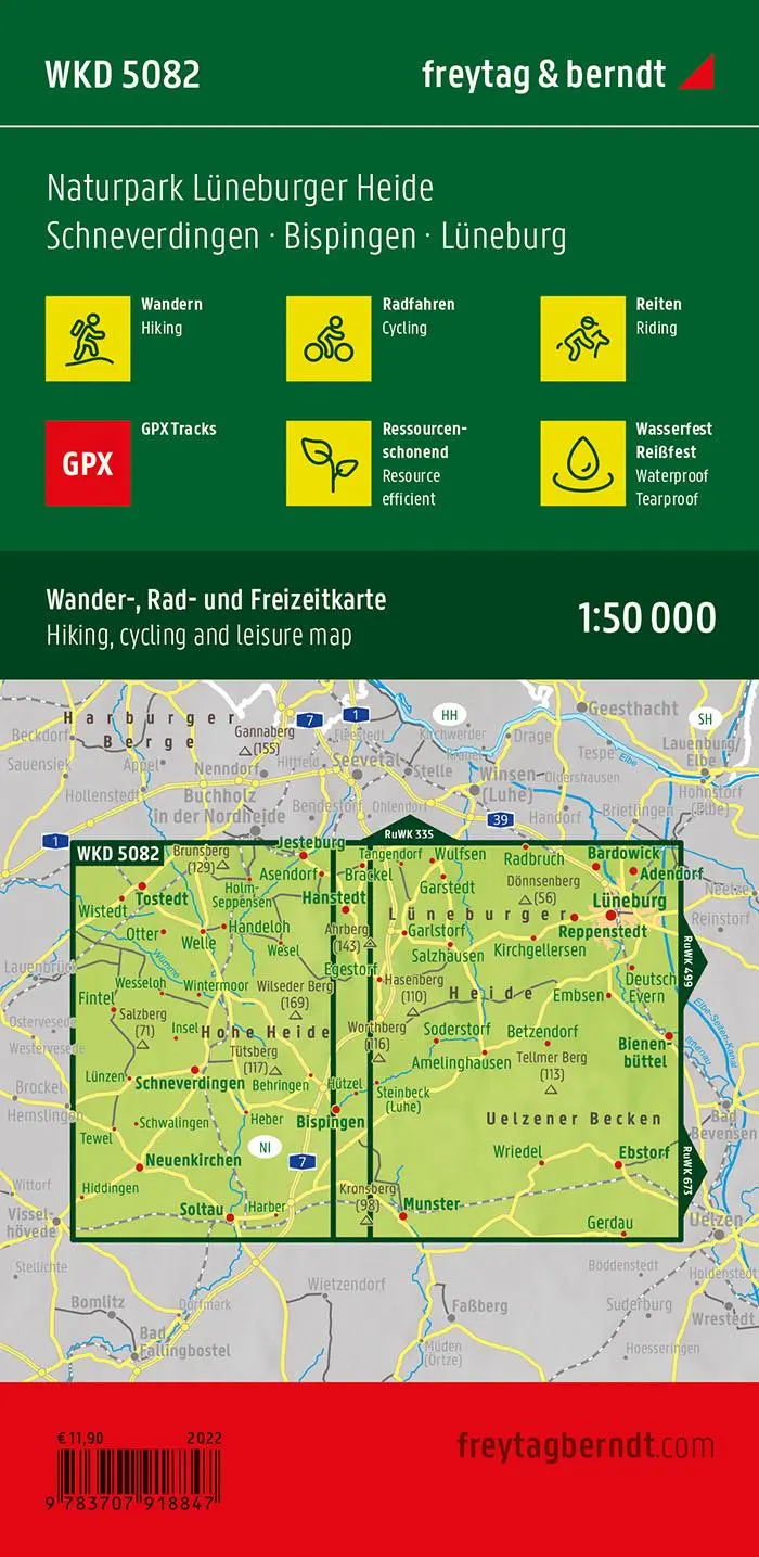Rückseite: 9783707918847 | freytag &amp; berndt Wanderkarte WKD 5082 Naturpark Lüneburger Heide,...