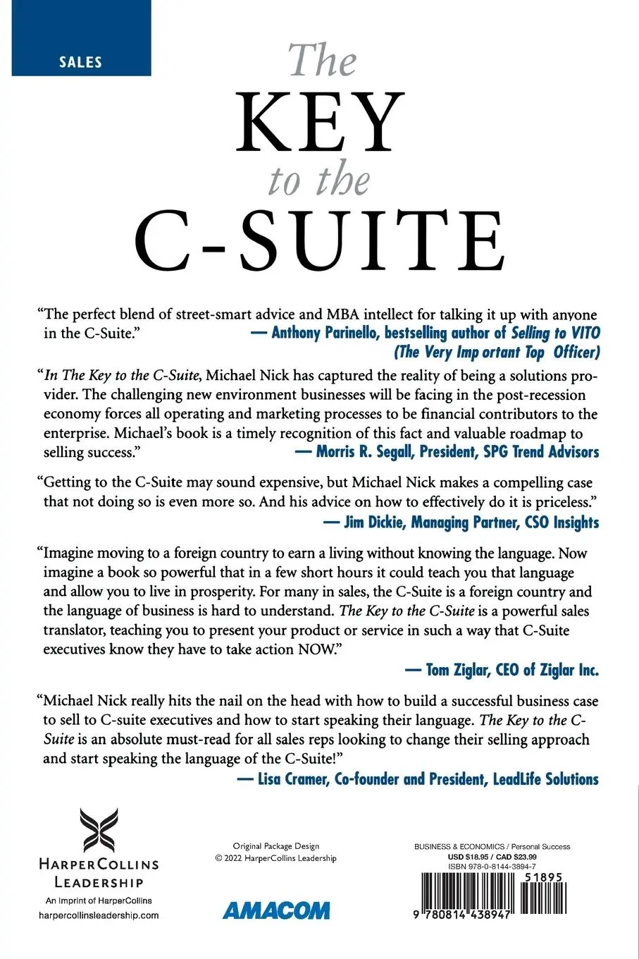 Rückseite: 9780814438947 | The Key to the C-Suite | Michael J. Nick (u. a.) | Taschenbuch | 2011
