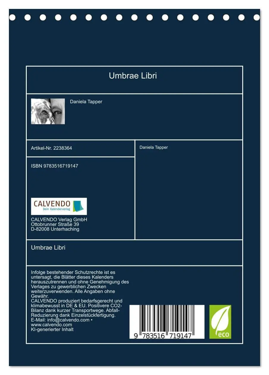 Bild: 9783516719147 | Umbrae Libri (Tischkalender 2026 DIN A5 hoch), CALVENDO Monatskalender