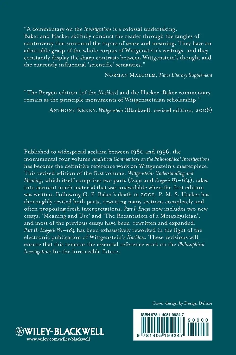 Rückseite: 9781405199247 | Wittgenstein: Understanding and Meaning | Gordon P Baker (u. a.)