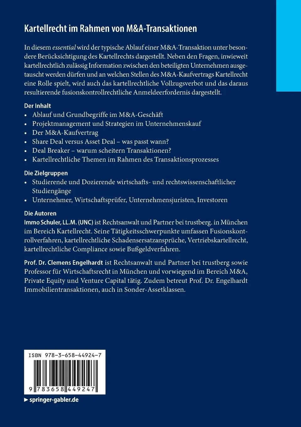 Rückseite: 9783658449247 | Kartellrecht im Rahmen von M&amp;A-Transaktionen | Engelhardt (u. a.) | xi