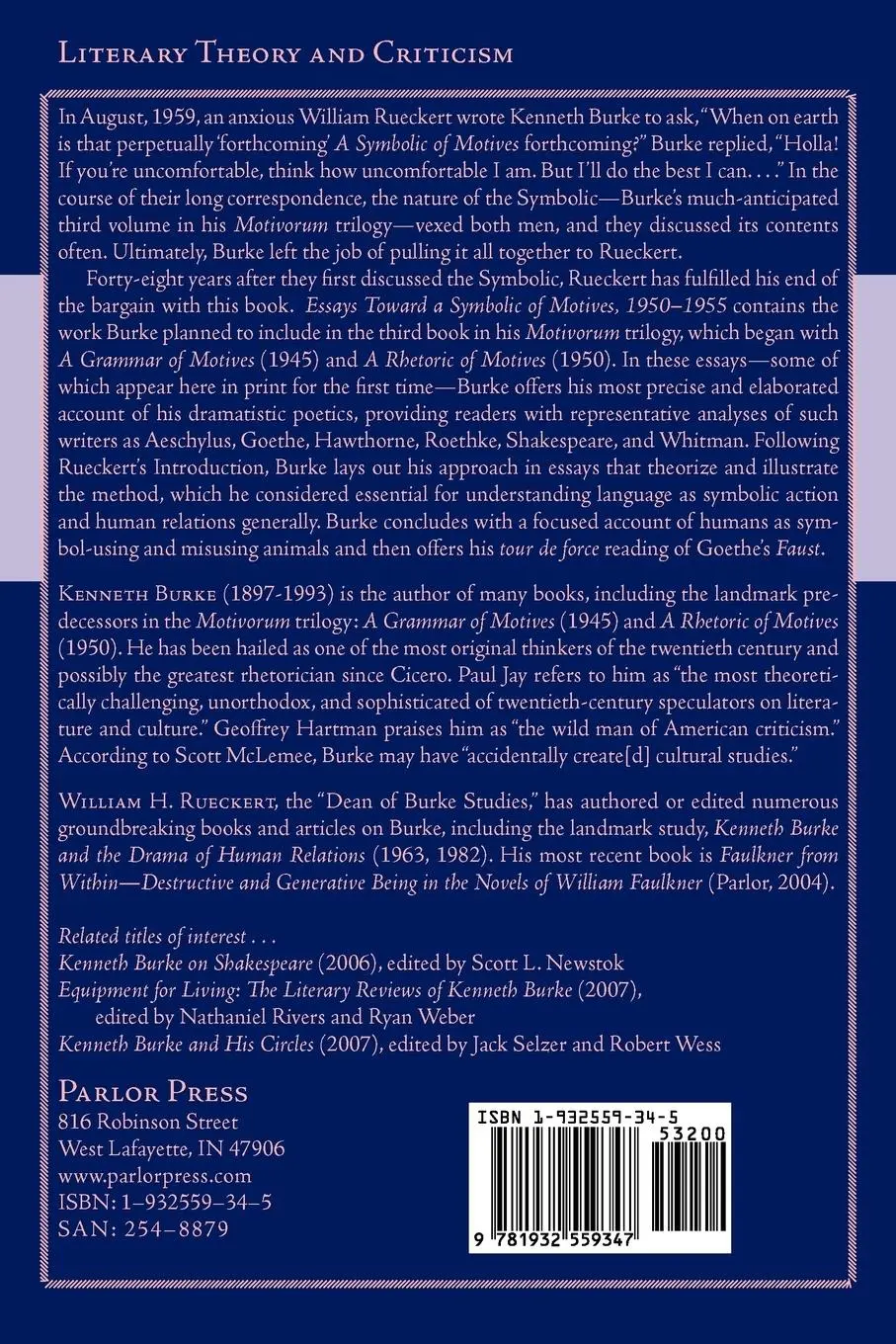 Rückseite: 9781932559347 | Essays Toward a Symbolic of Motives, 1950-1955 | Kenneth Burke | Buch