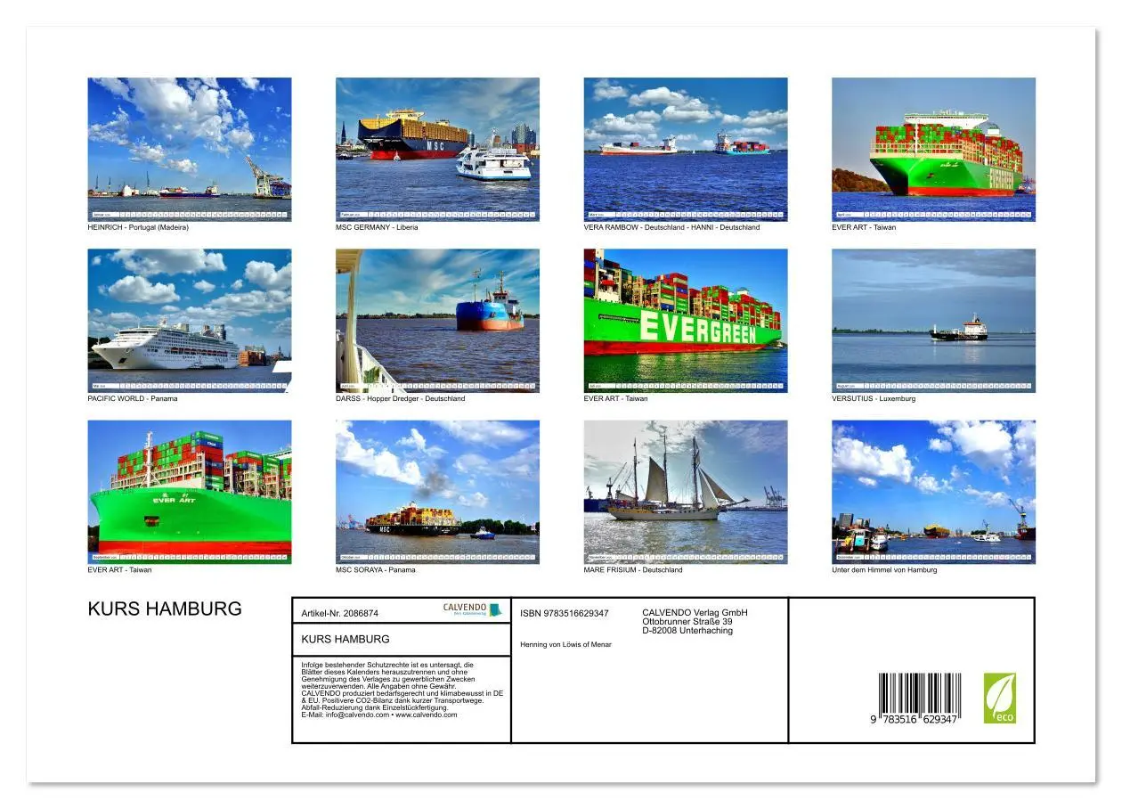 Bild: 9783516629347 | KURS HAMBURG (hochwertiger Premium Wandkalender 2026 DIN A2 quer),...