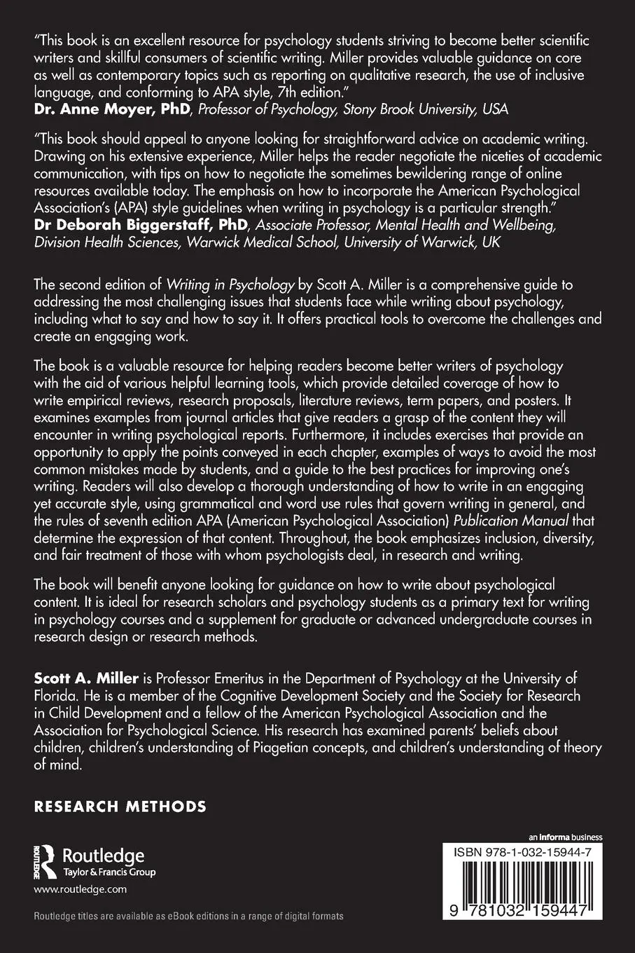 Rückseite: 9781032159447 | Writing in Psychology | Scott A. Miller | Taschenbuch | Englisch