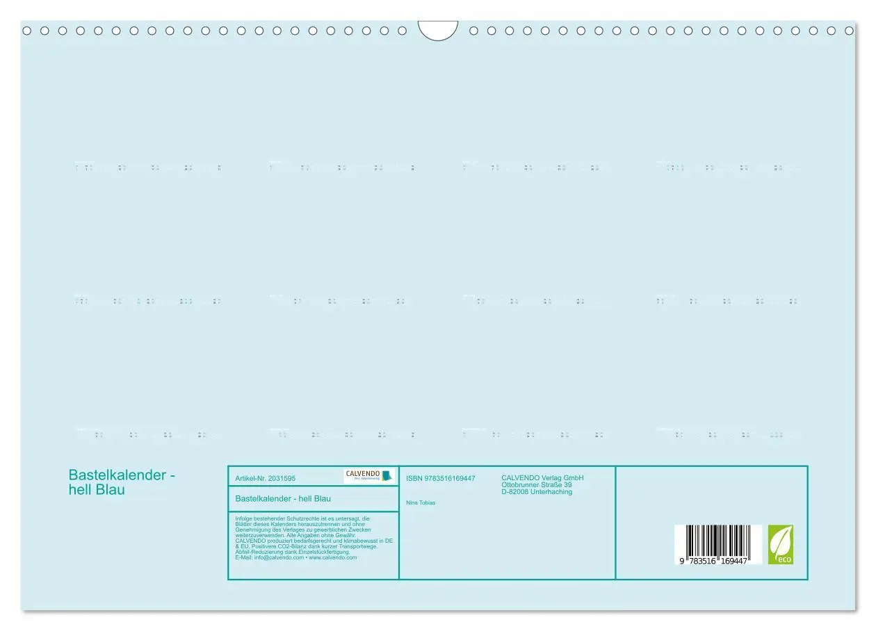 Bild: 9783516169447 | Bastelkalender - hell Blau (Wandkalender 2026 DIN A3 quer),...
