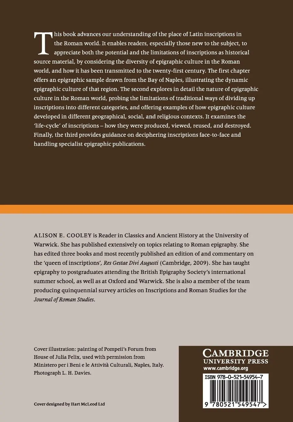 Rückseite: 9780521549547 | The Cambridge Manual of Latin Epigraphy | Alison E. Cooley | Buch
