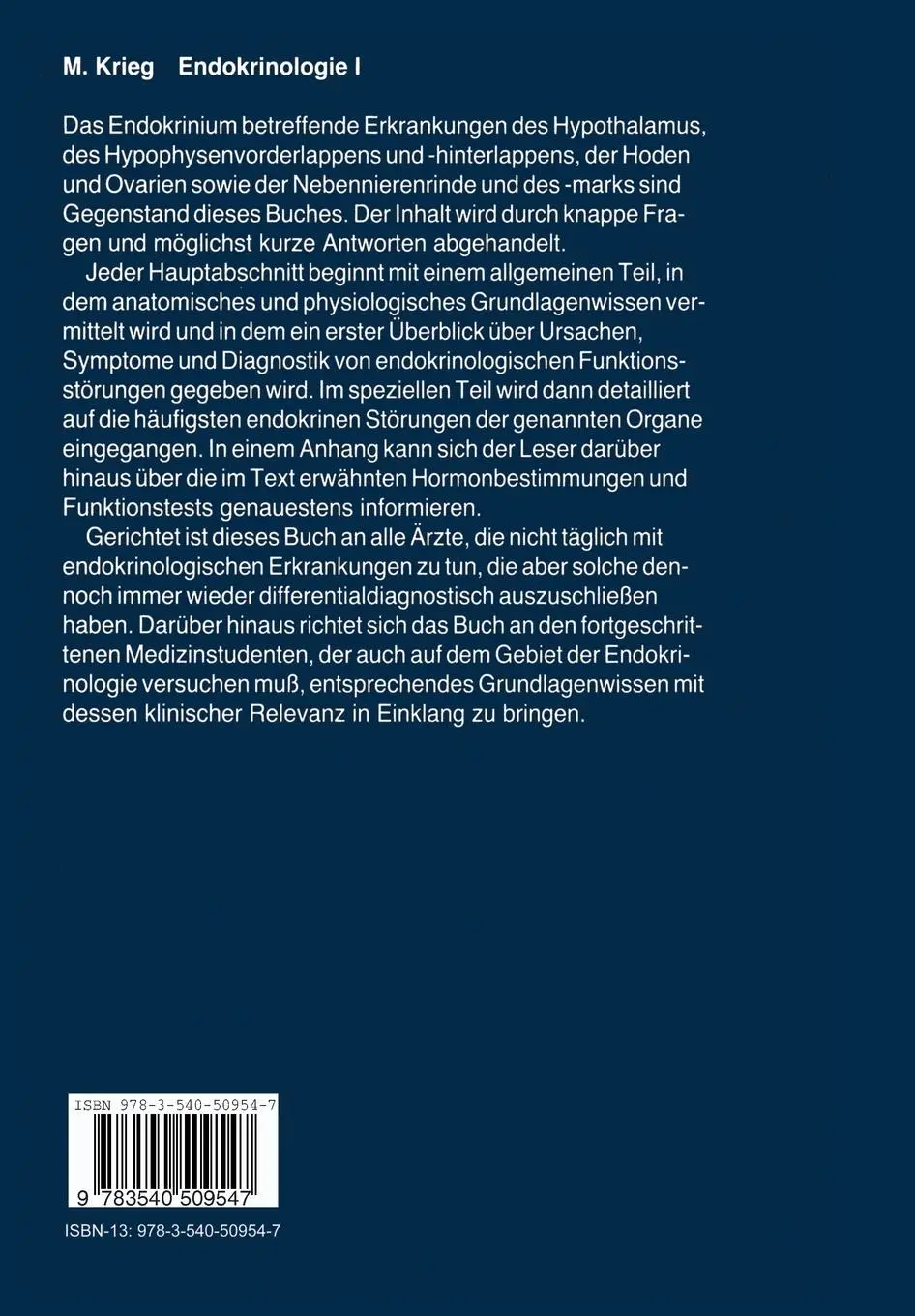Rückseite: 9783540509547 | Endokrinologie I | in Frage und Antwort | Michael Krieg | Taschenbuch