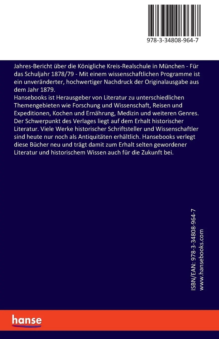 Rückseite: 9783348089647 | Jahres-Bericht über die Königliche Kreis-Realschule in München | Buch