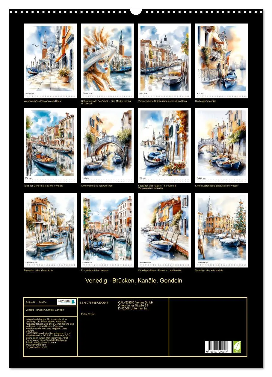 Bild: 9783457299647 | Venedig - Brücken, Kanäle, Gondeln (Wandkalender 2026 DIN A2 hoch),...